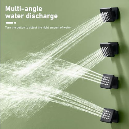 Shower Body Spray Jets with Adjustable Flow On Off Switch, Matte Black Shower Body Jets Wall Mount Massage Spa Jet, Flow control - color: Square-Matte Black