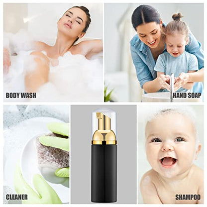 Lil Ray 2 Oz Empty Black Foam Pump Bottle, Foamer Soap Dispenser for Lash Shampoo, Hand Soap, Foaming Cleaner(Gold Pump, 12 PCS) - color: Black&gold
