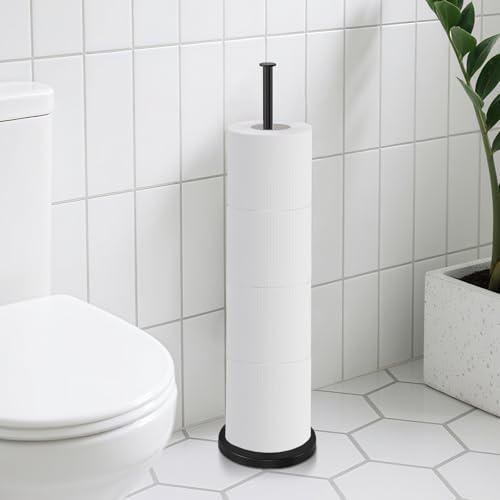 Toilet Paper Holder Stand with Reserve Function,Matte Black,Sturdy Metal | No Drilling,Easy to Install Free Standing Toilet Paper Holder,Rustproof Toilet Paper Holder Free Standing with Non-Slip Base