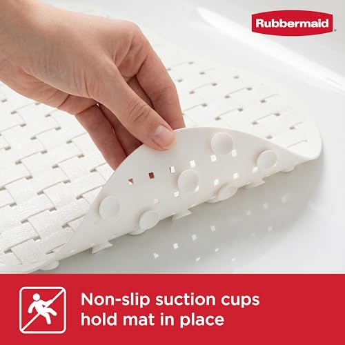 Rubbermaid INSTAMAT Bath Tub Shower Mat, Non-Slip Tub Mat with Suction Cups, Bath Mat Hangs on Showerhead for Quick Dry, 27.2 x 15.2 Inch, BPA-Free, Easy to Clean, for Inside Tub or Shower, White - color: White