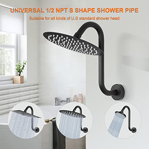 S Shaped Shower Arm, High Rise Shower Head Extension Pipe Standard 1/2" Connection with Flange, Awesome Shower Experience-Stainless Steel Bathroom Accessory(10 Inch S Shape, Matte Black) - color: Matte Black, style: 10" S Shape