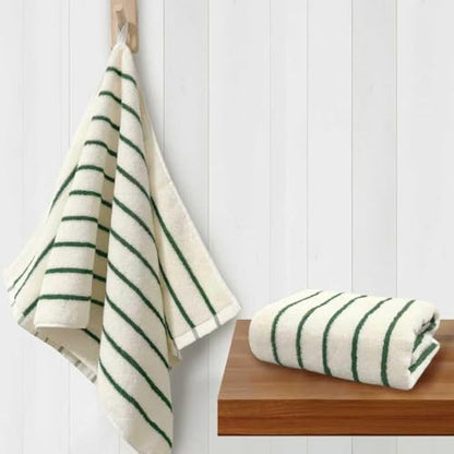 VOOVA & MOVAS Hand Towels with Loop, 100% Cotton, 13x28 in,Green Striped | 2 Pack, Ideal for Bathroom & Kitchen Daily Use, 420GSM Medium Weight, Ultra Absorbent, Soft & Durable - color: Green Stripe