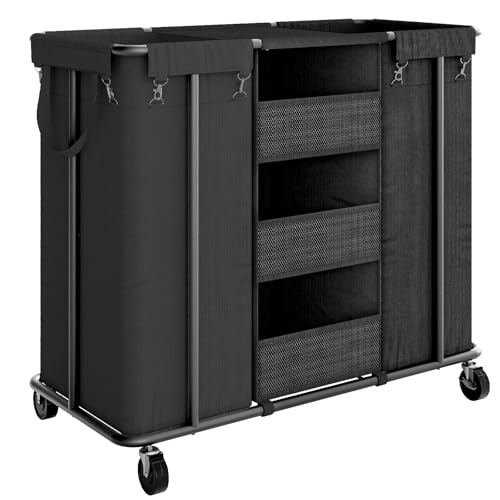 WOWLIVE Laundry Sorter 2 Section, 200L Rolling Laundry Hamper with Wheels | Laundry Cart with Steel Frame, Laundry Basket with Hanging and Removable Bag, Storage Unit Basket Organizer for Dorm, Black - color: Blaack, size: 200L (35.4×16.1×31.5in)