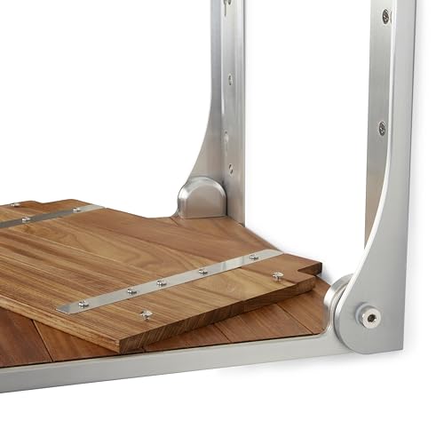 Seachrome Silhouette Natural Teak Wood Wall Mount Folding Shower Seat Bench with Silver Frame - color: Teak Wood Seat With Silver Frame