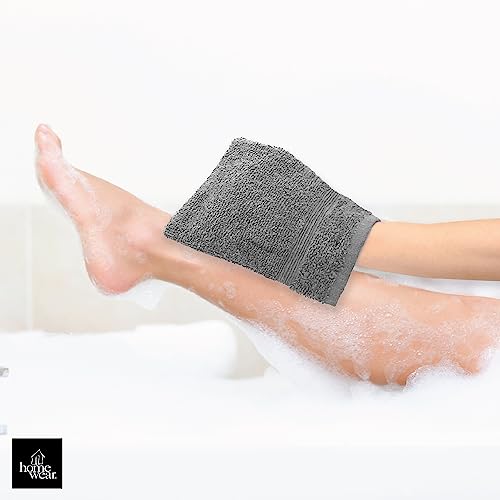 High Rise Stripe 6 Pack 6 x 8.5 Wash Mitt Set, Low Twist, Highly Absorbent, Gentle Hand and Face Cloth, European Style with Loop, Grey - color: Grey