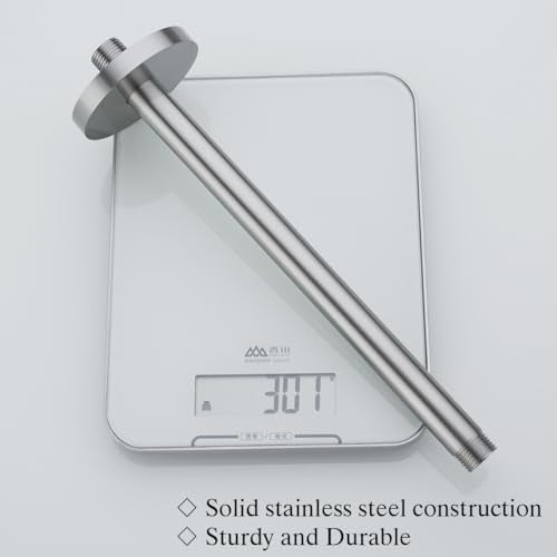 RANDOM Brushed Nickel Shower Arm with Flange 12 Inches Ceiling Mount Shower Head Extension Straight Arm Ceiling-Mounted For Fixed Shower Head.RD-91038-12BN - color: 12″ Brushed Nickel(Round Flange)