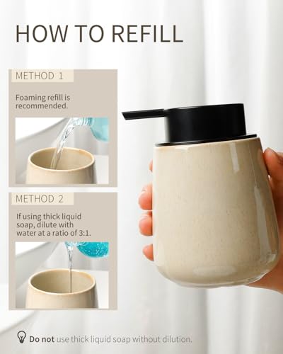 Bosilunlife 12Oz Ceramic Foam Soap Dispenser for Bathroom Kitchen Counter | Premium countertop foam pump creates delicate dense foam, stable desktop placement, Greige with Speckle - color: Greige