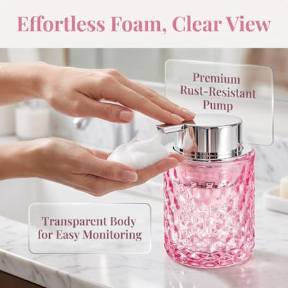 Malachi Foaming Hand Soap Dispenser, Refillable Clear Glass Foam Pump Bottle for Hand Soap, Dish Soap, Body Wash, Shampoo, Facial Cleanser & Baby Wash, Multi‑use for Bathroom, Kitchen & Commercial Use - color: Pink