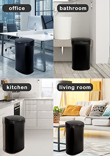 13 Gallon/50 L Kitchen Trash Can With Stainless Steel Touch-Free Lid, Automatic Motion Sensor Garbage Can for Bathroom, Brushed Finish - color: Black