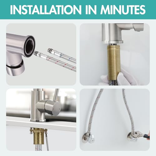 AIMADI Contemporary Kitchen Sink Faucet,Single Handle Stainless Steel Kitchen Faucets with Pull Down Sprayer,Brushed Nickel - color: Brushed Nickel, style: Contemporary