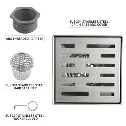 Square Shower Drain 4 inch, Brushed Nickel 304 Stainless Steel Floor Drain for Bathroom, Removable Tile Insert Grate Includes Hair Strainer - color: Brushed Nickel