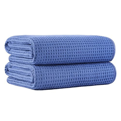 MICROFI New Microfiber Waffle Bath Towels, 2 Pieces, Soft, Absorbent, Fast Drying, Lint Free 430 GSM (30''x60''/76cm x 152cm) - color: Dark Blue
