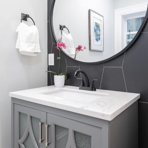 Black Bathroom Sink Faucet, 4 Inch Centerset Bathroom Faucet | ALEASHA 2 Handles Vanity Faucet with Pop Up Drain Stopper, RV Lavatory Vanity Faucets with Aesthetic Appeal - color: Matte Black