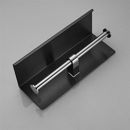 Toilet Paper Holder with Phone Shelf, Wall Mounted Stainless Steel Tissue Dispenser for Bathroom (Double Roll-Black) - color: Double Roll-black