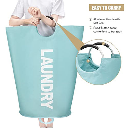 Maxsilan 125L X-Large Laundry Basket Bag, Collapsible Hamper, Light Blue | Freestanding tall laundry bag & foldable washing basket. Large capacity clothes storage bin with durable sturdy handles - color: Light Blue, size: 125L