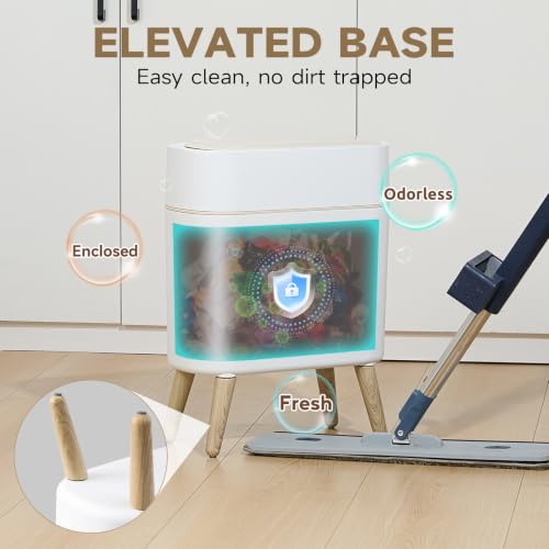 Motion Sensor Bathroom Trash Can with Lid，Slim Automatic Wastebasket | Narrow, Plastic, Auto,Convenient and Hygienic Easy to Use，2.6 gallon Small Garbage Can for Bedroom,Office, Living Room(White) - color: White