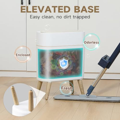 Motion Sensor Bathroom Trash Can with Lid，Slim Automatic Wastebasket | Narrow, Plastic, Auto,Convenient and Hygienic Easy to Use，2.6 gallon Small Garbage Can for Bedroom,Office, Living Room(White) - color: White