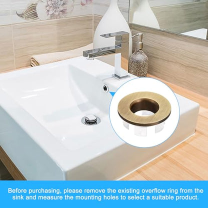 uxcell Sink Trim Overflow Cover, 2Pcs Sink Overflow Rings Bathroom Kitchen Basin Drain Cover Hole Insert in Round Caps, Bronze