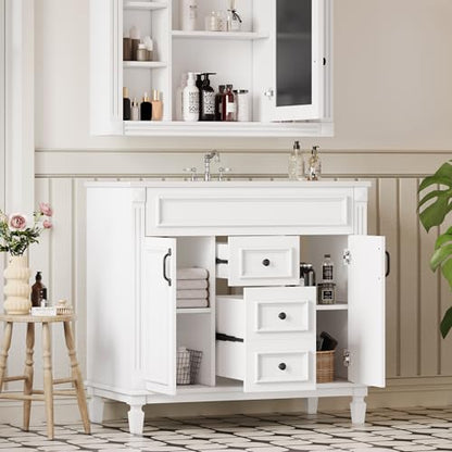 Merax 36" Bathroom Vanity with Sink, 2 Doors & 2 Drawers Storage Cabinet | Freestanding Single Bathroom Sink Vanity Cabinet Set with 36" Ceramic Sink (Sink Cabinet Only, White) - color: White, style: Sink Cabinet Only