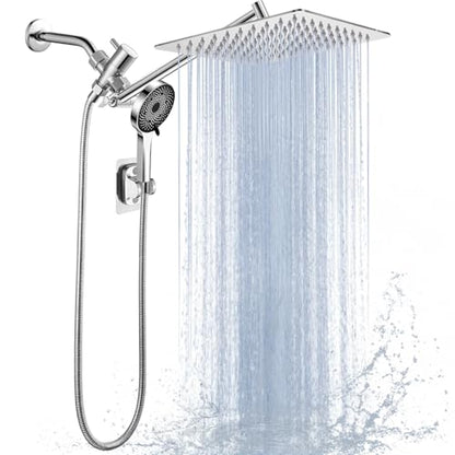 Shower Head, Rain Shower Head with Handheld Spray Combo, 8 Inch Adjustable High Pressure Rainfall Shower Head, Dual Showerhead Set with Extension Arm - color: Sliver, size: 8 Inch