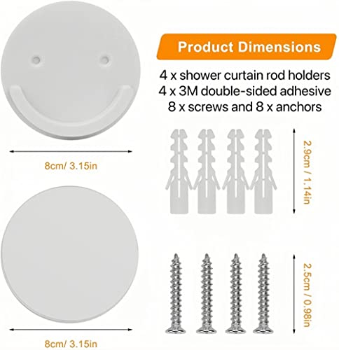 LADYMOON Adhesive Shower Curtain Rod Holder No Drilling,Set of 4,Max Load 60 lbs,Heat Resistant and Waterproof,Wall Mount Retainer of Shower Rods for Bathroom(Shower Curtain Rod Not Included) - size: Transparent-XX-Large