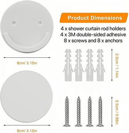 LADYMOON Adhesive Shower Curtain Rod Holder No Drilling,Set of 4,Max Load 60 lbs,Heat Resistant and Waterproof,Wall Mount Retainer of Shower Rods for Bathroom(Shower Curtain Rod Not Included) - size: Transparent-XX-Large