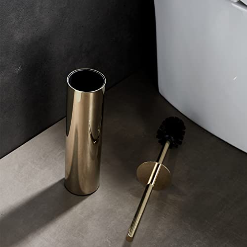 Freestanding Luxury Toilet Brush 304 Stainless Steel Toilet Brush and Holder 19-Inches Tall Round Rust Resistant Anti-Odor and Easy to Clean with Polished Gold Finished - color: 19-inch Round High Polished Gold