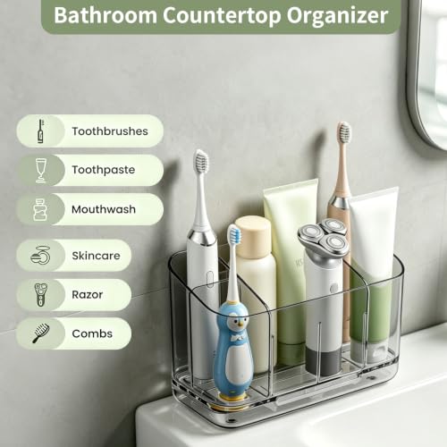 Electric Toothbrush Holder Wall/Counter, No-Drill, 5-Slot | Self-adhesive waterproof, Drainage holes, Keeps dry, For bathroom vanity - size: Large