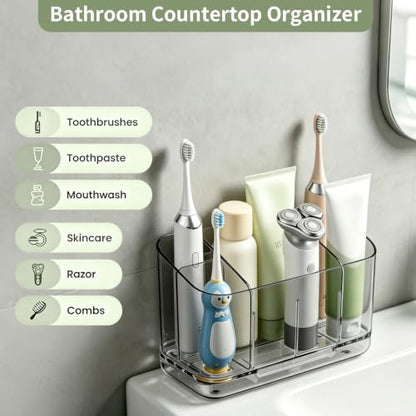 Electric Toothbrush Holder Wall/Counter, No-Drill, 5-Slot | Self-adhesive waterproof, Drainage holes, Keeps dry, For bathroom vanity - size: Large