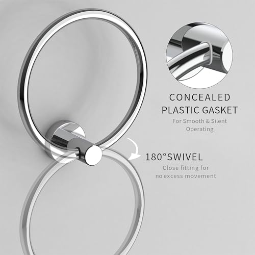 RARXTR Chrome Hand Towel Holder for Bathroom Kitchen Towel Ring Modern Rounded Base Wall Mount SUS304 Stainless Steel - color: Chrome