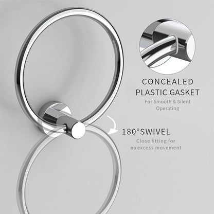 RARXTR Chrome Hand Towel Holder for Bathroom Kitchen Towel Ring Modern Rounded Base Wall Mount SUS304 Stainless Steel - color: Chrome