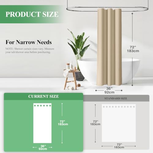 Stall 3 in 1 Waffle Shower Curtain Set with Liner 36 x 72 Beige | Narrow Half Size, Waterproof Clear PEVA Liner, 256GSM Heavy Duty Fabric, Hotel Luxury Shower Curtains for Bathroom, 6 Hooks - color: Beige, size: 36"W x 72"L (Pack of 1)
