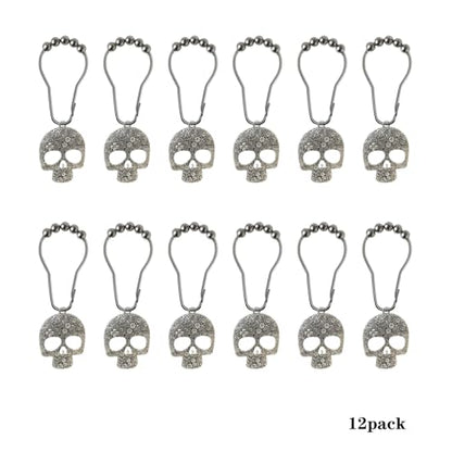 Skull Shower Curtain Hooks Decorative Rings for Bathroom Halloween Skeleton Bath Decor Stainless Steel Rustproof Shower Hanger Pack of 12 (Silver) - size: Skull