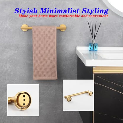 GERZWY 12-Inch Bathroom Towel Bar Modern Round Style Gold Stainless Steel Hand Towel Holder Wall Mount AG1101C30.5-BE - color: Gold, size: 12 Inch (Pack of 1)