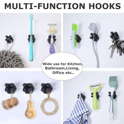 Silicone Toothbrush Holders for Bathroom - Adhesive Shower Toothbrush Holder Wall Mounted, Multi-Function Hook Waterproof Razor Holder Single Hook, Utility Plug Holder for Kitchen Living Room Office - color: Black