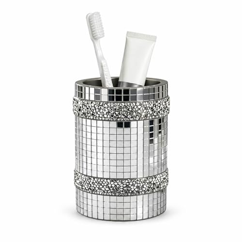 Silver Mirrored Mosaic Glass Toothbrush Tumbler Cup | Multi-Functional Storage for Makeup Brushes，Razors，Eyebrow，Pencils, Decorative Bathroom Accessory - size: Toothbrush Cup