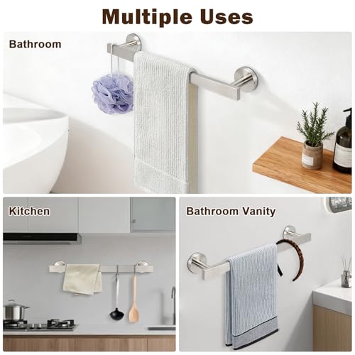 16 Inch Bath Towel Bar (13" Usable Length), SUS304 Stainless Steel Towel Rack Holder Wall Mounted, Modern Shower Rod for Compact Bathroom Kitchen Home Decor (Brushed Nickel)