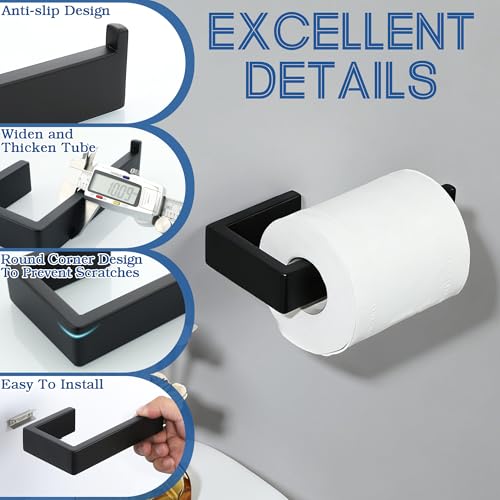 Alise Toilet Paper Holder Wall Mounted,Matte Black | SUS304 Stainless Steel, Bathroom Tissue Holder, Toilet Paper Roll Holder Dispenser for Toilet, Kitchen, Washroom, RV