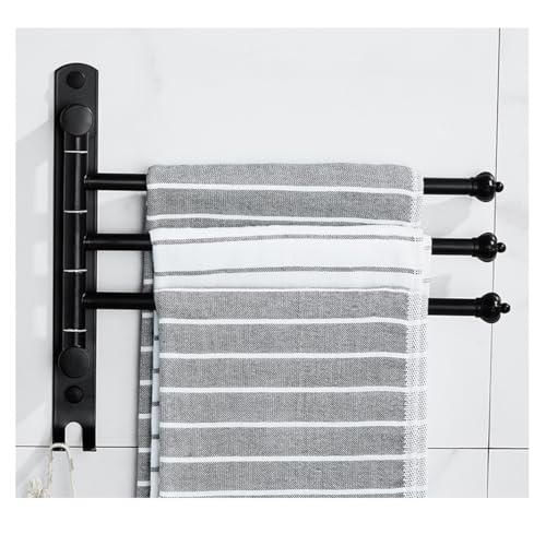 ZHOUXIAO Swing Out Towel Bar Holder Wall Mount/Black Finish Swivel Towel Rack for Bathroom or Kitchen, Metal Towel Bar Folding Arm Swivel Hanger Bathroom Storage 3Bars