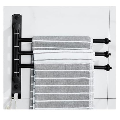 ZHOUXIAO Swing Out Towel Bar Holder Wall Mount/Black Finish Swivel Towel Rack for Bathroom or Kitchen, Metal Towel Bar Folding Arm Swivel Hanger Bathroom Storage 3Bars