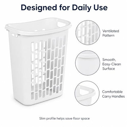 Bushel Laundry Hamper, Slim Rectangular Ventilated Clothes Basket(1Pack) | Space-Saving Design, Ventilation Cutouts, Dual Carry Handles, Moisture-Resistant, Dorm & Bathroom Use
