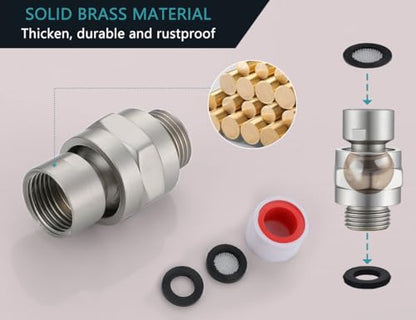 Shower Head Swivel Ball Adapter, Solid Brass Universal Angle Connector | Solid Brass, No Flow Restrictor, G1/2 Universal Fit, Adjustable Angle, Handheld/ Fixed/Rain Showerheads, Brushed Nickel - color: Brushed Nickel