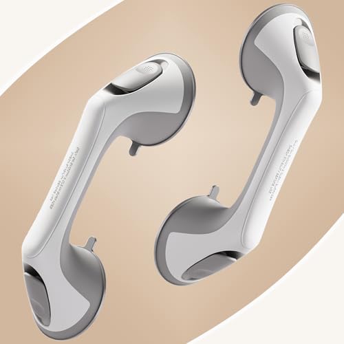 2 Pack 12 Inch Elderly Heavy Duty Shower Handle, Seniors Grab Bars for Bathtubs, Suction Cup Removable Handrails, Safety Bathroom Grip for Handicap (Light Gray) - color: Light Gray, size: 12″