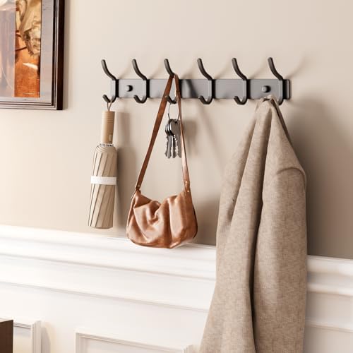 GWAAZXGZ Black Coat Rack Wall Mount - 15 Inch Metal 6-Hook Rack(1 Pack) | for Hanging Coats, Bags, and Towels in Entryway, Livingroom, Bedroom, Bathroom, and Kitchen - color: Black, size: 1 Pack