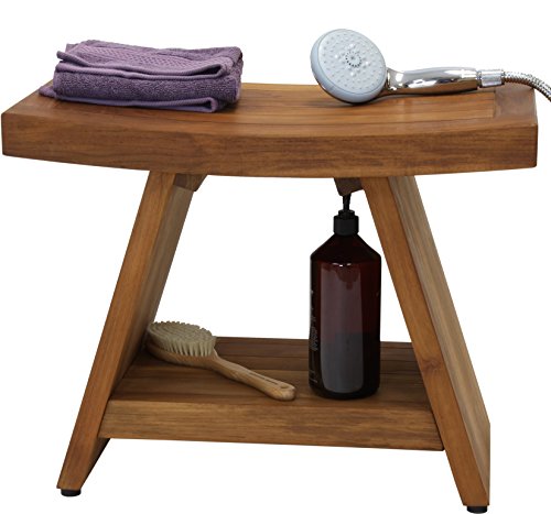 AquaTeak Asia 24" Teak Shower Bench with Shelf & Two-Step Care Kit | Durable, Water-Resistant Teak, Shower Chair & Shaving Foot Rest, Indoor/Outdoor Use - size: D. Bench w/ Care Kit