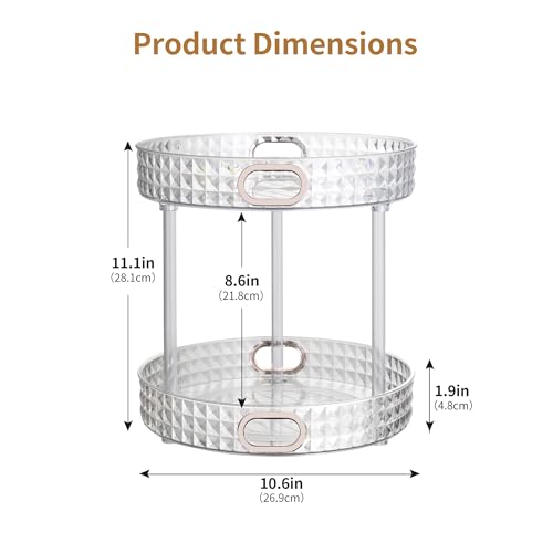 360 Rotating Perfume Organizer, 2 Tier, Diamond Pattern, Clear | 10.6" Large Rotating Makeup Organizer for Vanity, Bathroom Countertop Organizer, Lazy Susan, Skincare Lotion Perfume Storage - size: 2 Tier