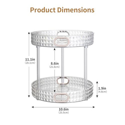 360 Rotating Perfume Organizer, 2 Tier, Diamond Pattern, Clear | 10.6" Large Rotating Makeup Organizer for Vanity, Bathroom Countertop Organizer, Lazy Susan, Skincare Lotion Perfume Storage - size: 2 Tier