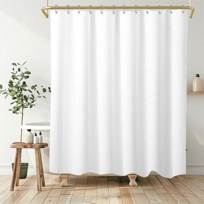 Boho Shower Curtain Set, Waterproof Fabric Shower Curtains, Luxury Hotel Style, Waffle Texture, Heavy Duty, Extra Long Bath Curtain, No Hook, Bathroom Decor, 72x72 Inch, White - size: 72"W x 72"L (Pack of 1)
