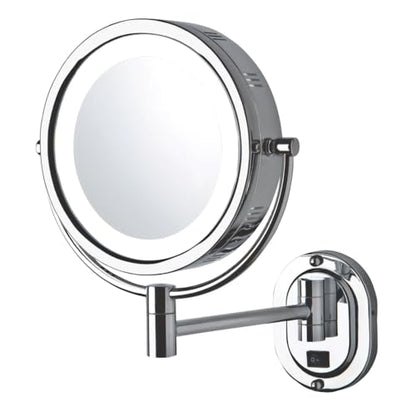JERDON Two-Sided Lighted Wall-Mounted Makeup Mirror - Makeup Mirror with 5X Magnification & Wall-Mount Arm - 8-Inch Diameter Mirror with Chrome Finish Wall Mount - Model HL165CLD