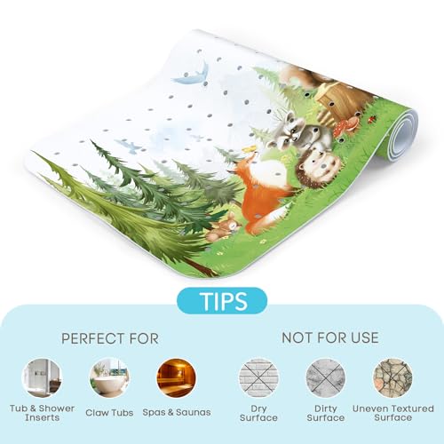 SHUCHING Baby Bath Mat for Tub Non Slip-40x16 Inch, Woodland Animal | Bathtub Mat for Kids & Toddler Mold Free, Long Shower Mat for Inside Shower with Suction Cup, Machine Washable - color: Pine Animal